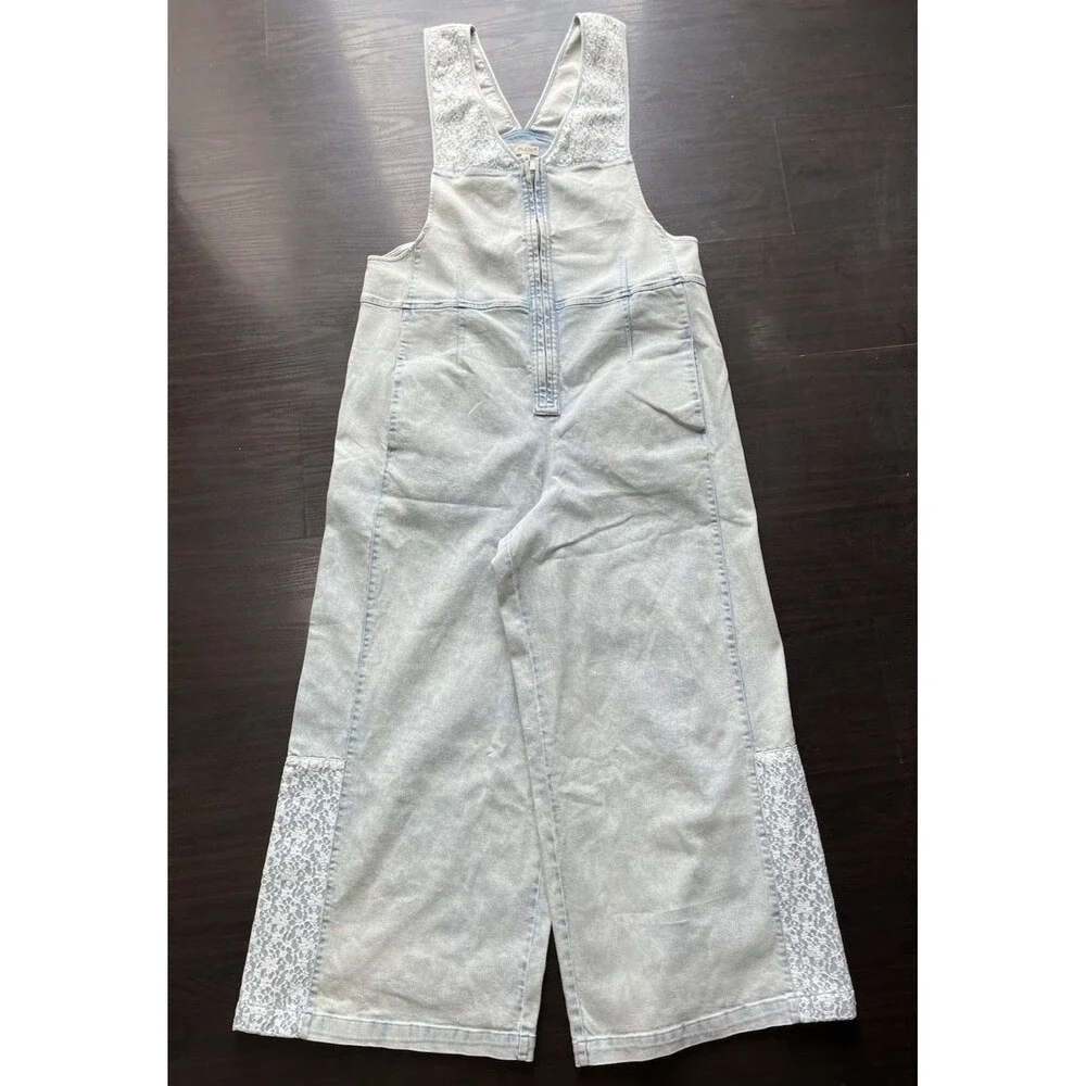 Pilcro Anthropologie Overalls Womens L Front Zip Wide Leg Jumpsuit Cropped Boho - Picture 2 of 16